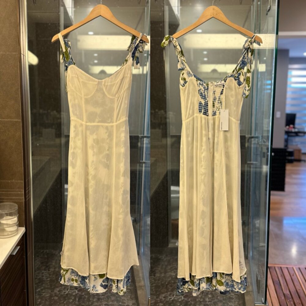 REFORMATION Nadira Lucca Floral Pattern Sleeveless Midi Dress (Blue/Cream/Green) - Picture 9 of 16